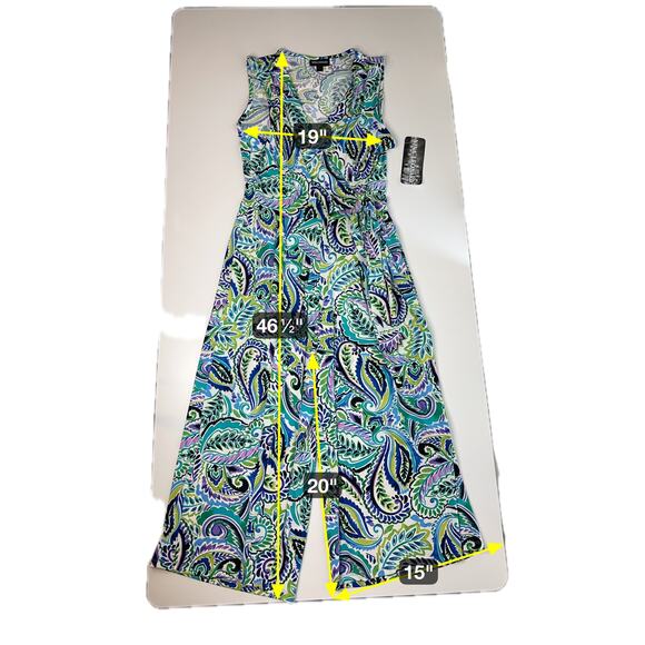 NWT Nina Leonard Green Multi Print Surplice Wide Leg Crop Jumpsuit Womens Large - Picture 12 of 12